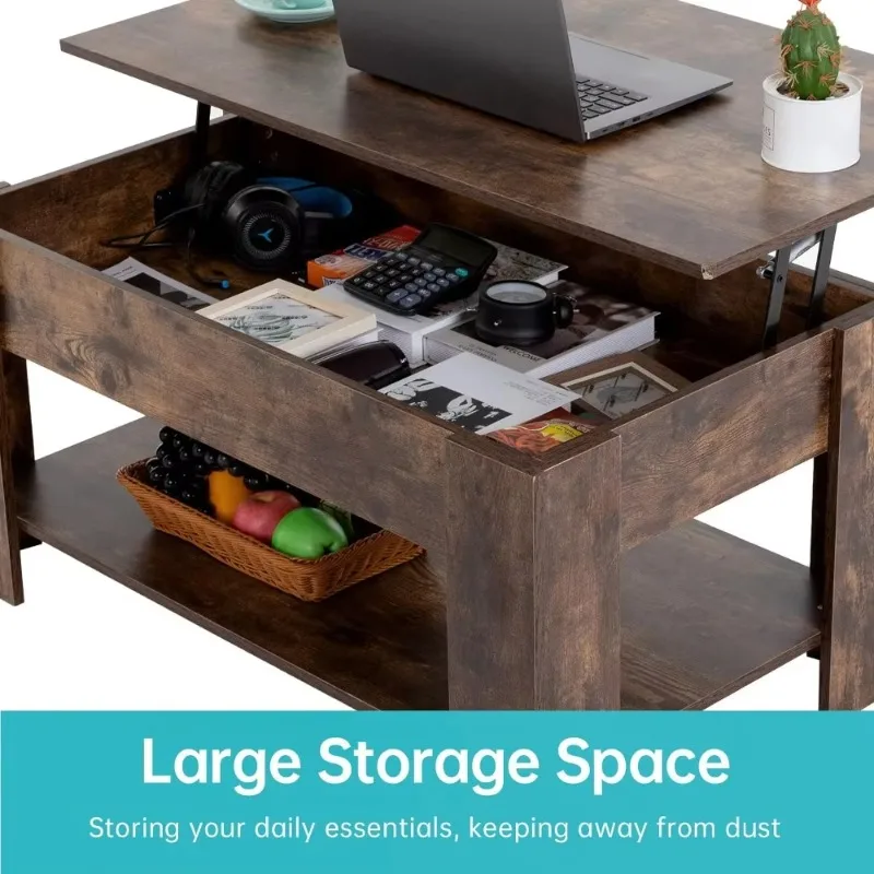 

Lift Top Coffee Table with Hidden Compartment and Storage Shelf Wooden Lift Tabletop for Home Living Room Reception Room Office
