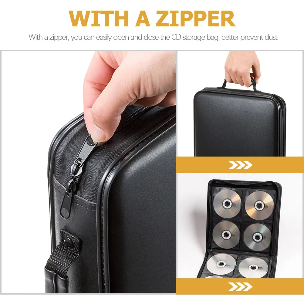 Cd Storage Bag Plastic Zippered Disc Organizer Large Capacity Portable Handle Scratch Resistant for Home Outdoor Dvd Cd
