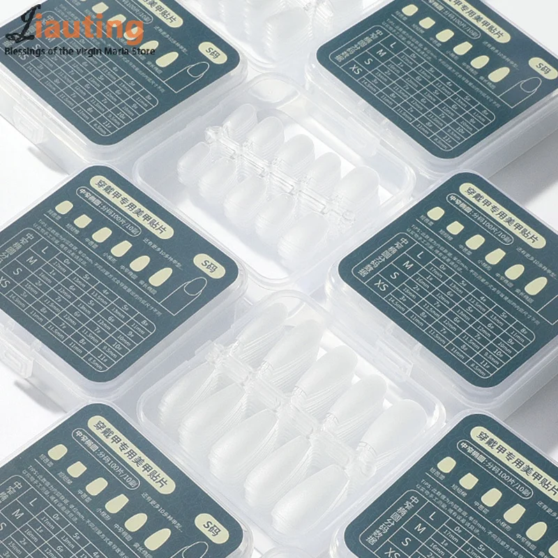 100개입/박스 무광 얇은 심리스 가짜 손톱 프레스온 네일 패치 풀커버 소프트 젤 네일 팁 연장용