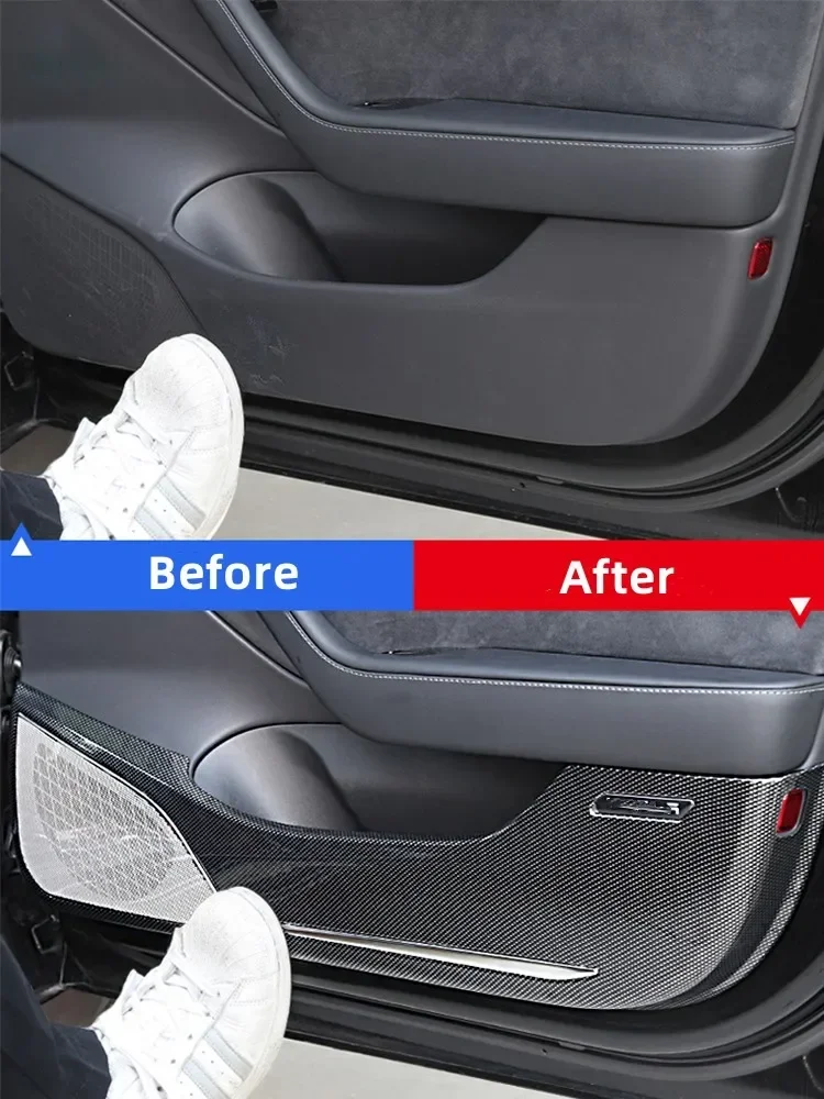 For Tesla Model 3 2019-2022 Model Y 2021 2022 Car Door Anti Kick Pad ABS Plastic Carbon Fiber Pattern Anti-dirty Car Stickers image 2