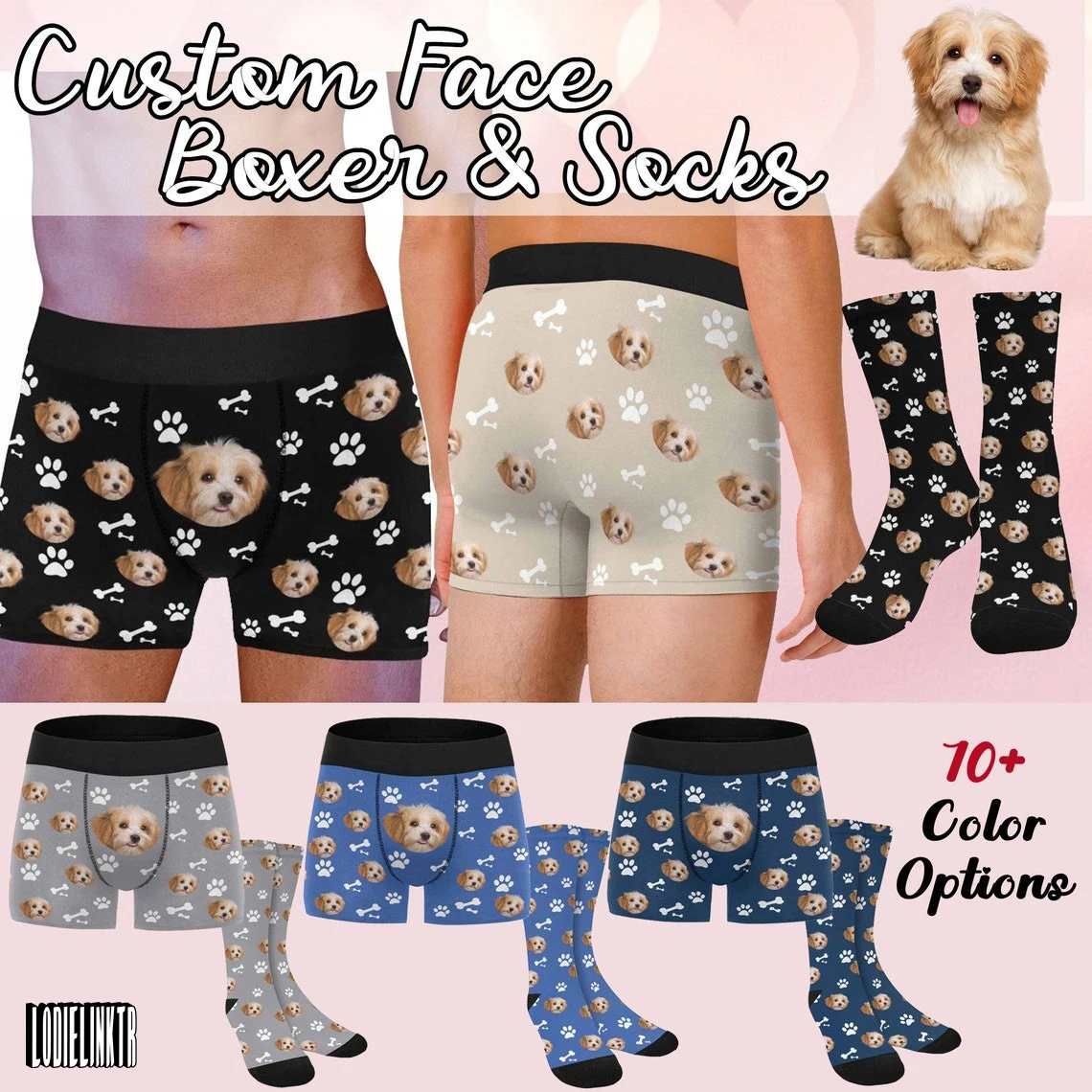 Custom Face Boxer Briefs&Socks Men Women Personalized Face Boxers With Pet Pictures Funny Cat Dog Bones Socks Christmas Gifts