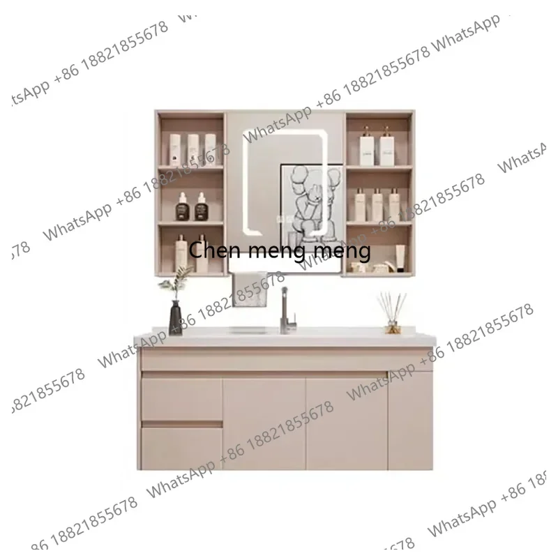 

Light Luxury Bathroom Cabinet Combination Set Integrated Ceramic Basin Intelligent Mirror Cabinet Combination Furniture