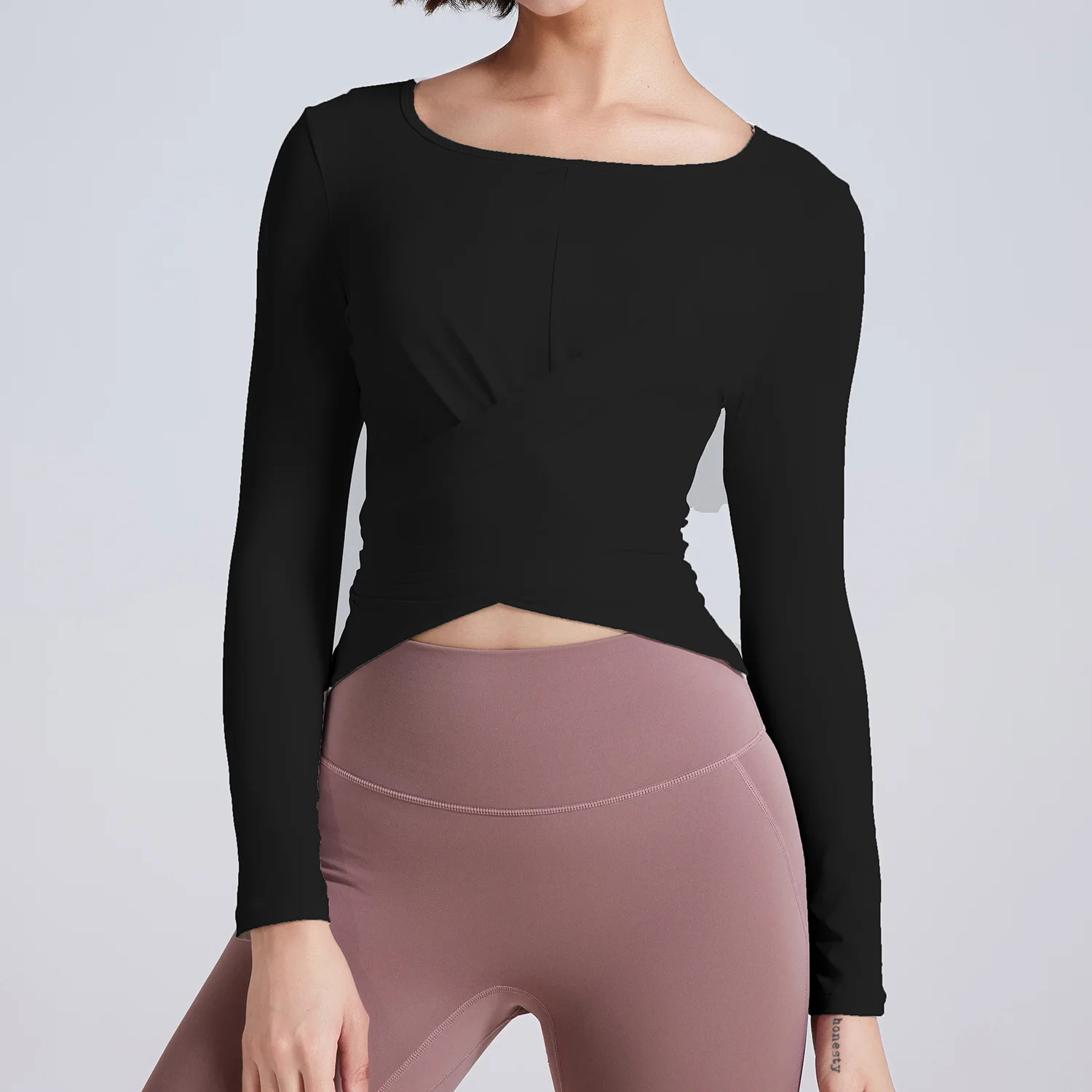 Summer and Autumn Cross Button Slim Fit Yoga Pilates Running Sports Tops Fitness Long Sleeved T-Shirt for Women