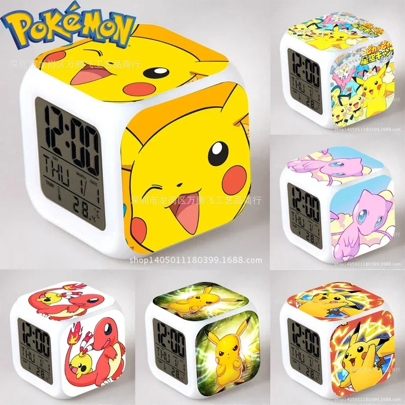 

Pokemon Mew Charmander Pikachu Colorful Night Light Cute Home Alarm Clock Plastic Anime Children Toy Student Decoration Gifts