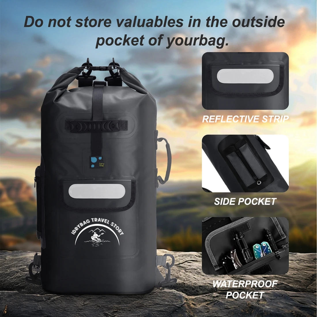 حقيبة Idrybag المقاومة للماء للنساء والرجال حقيبة ظهر جافة للرياضة والتجديف على الشاطئ والقوارب وحقيبة جافة وحقيبة ظهر مقاومة للماء