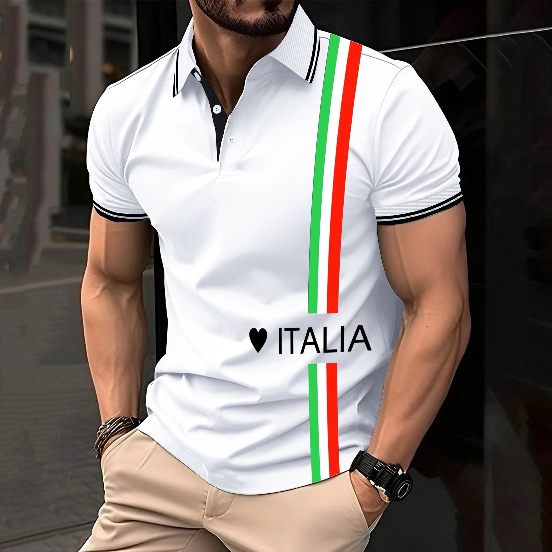 Business Casual Men\'s Polo T Shirt Flag Print Summer Short Sleeve Mexican T-Shirt Cardigan Top Street Male Oversized Clothing