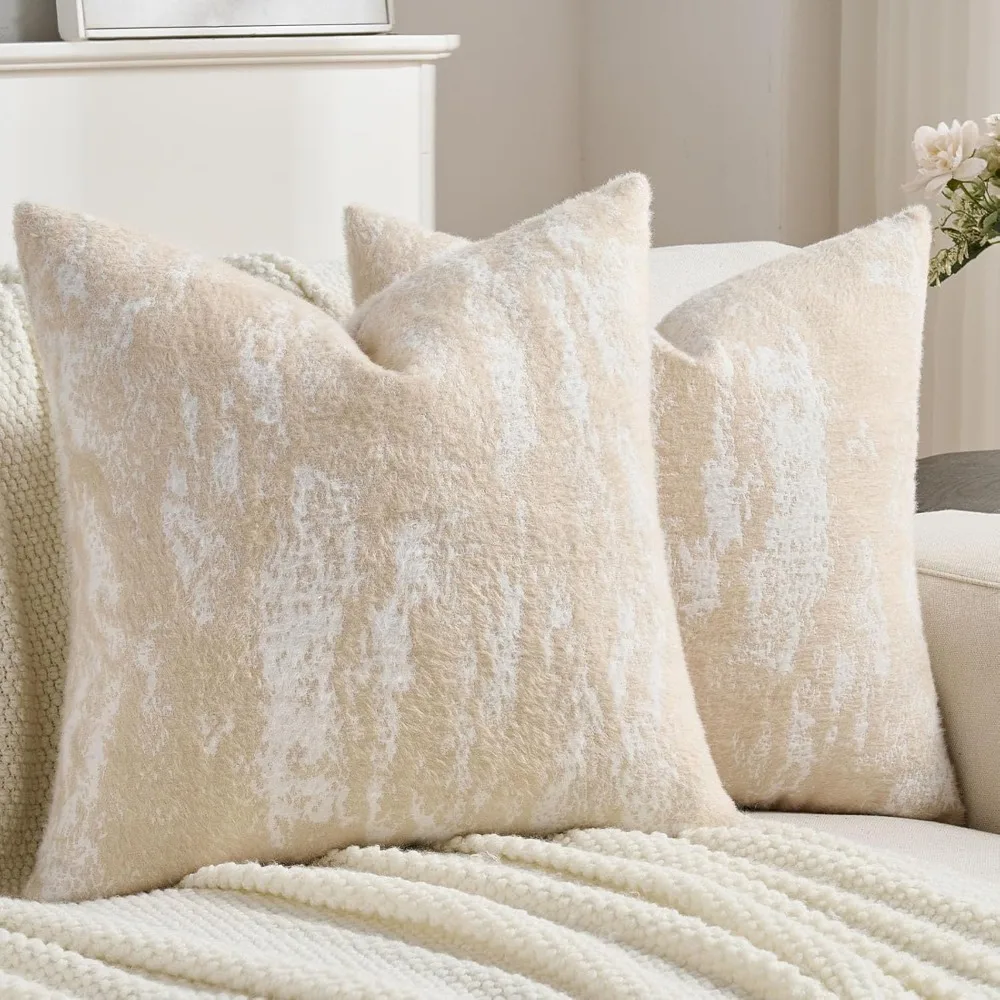 

FUTEI Бежевые декоративные наволочки размером 18x18 дюймов, набор из 2 шт., мягкий искусственный кашемир с рисунком тушью, современная домашняя кухня