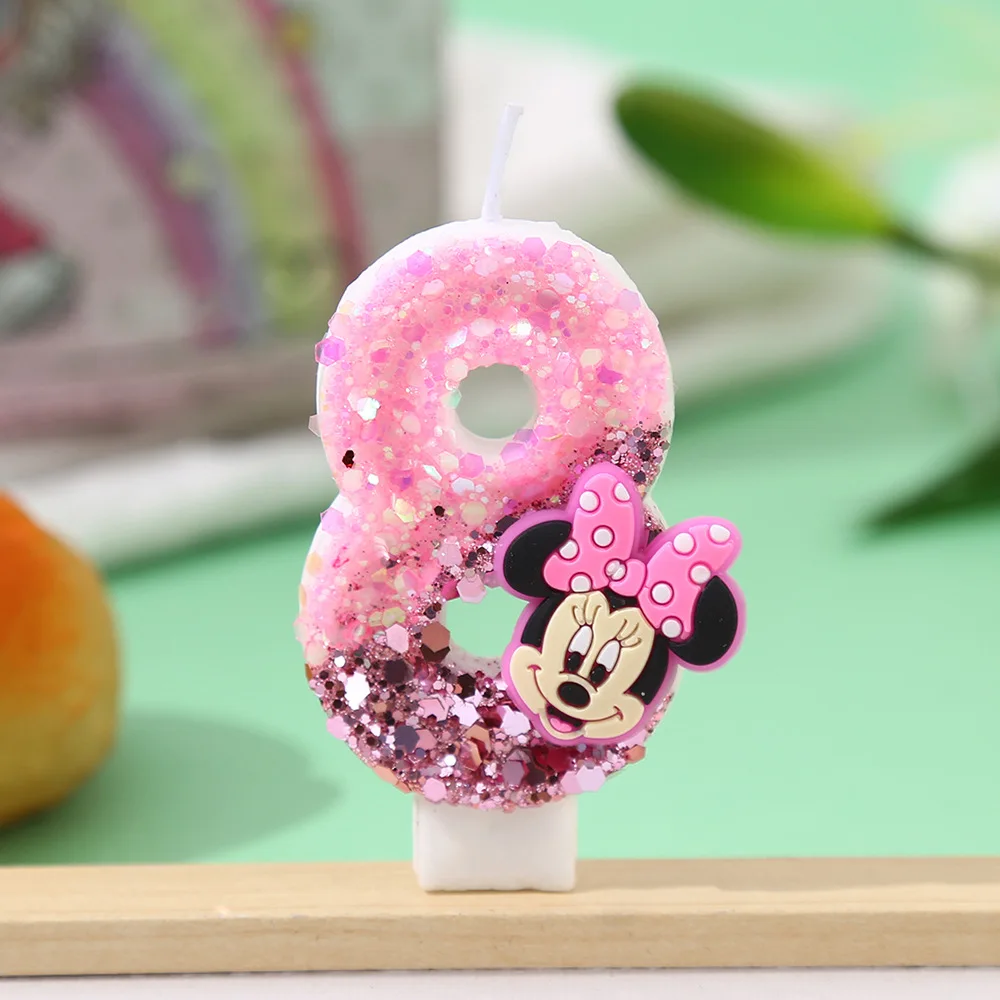 

DIY 3D Number 0-9 Candles Cartoon Mickey Minnie Candle Cake Cupcake Topper Happy Birthday Party Decoration Supplies Gifts