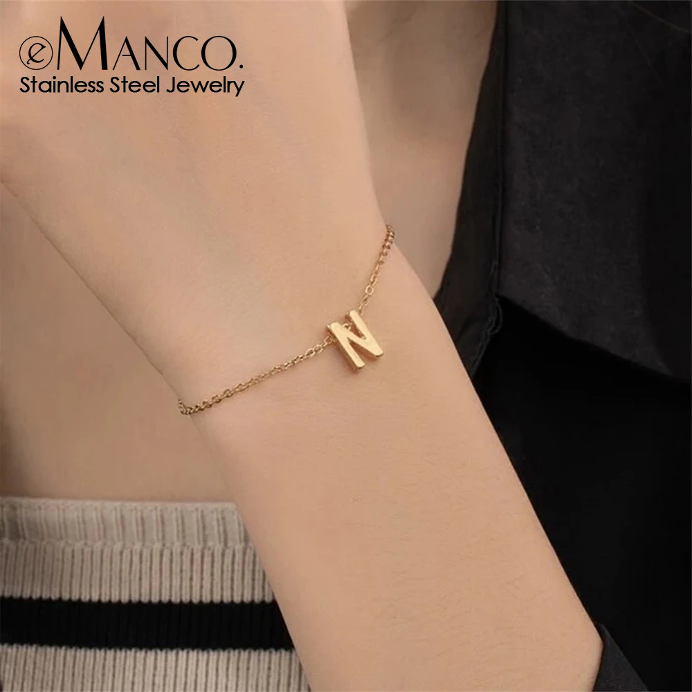 eManco DIY Personalized Alphabet Bracelet Stainless Steel Jewelry Simple Gold-Plated Accessories Girls Anniversary Gift Wholesal