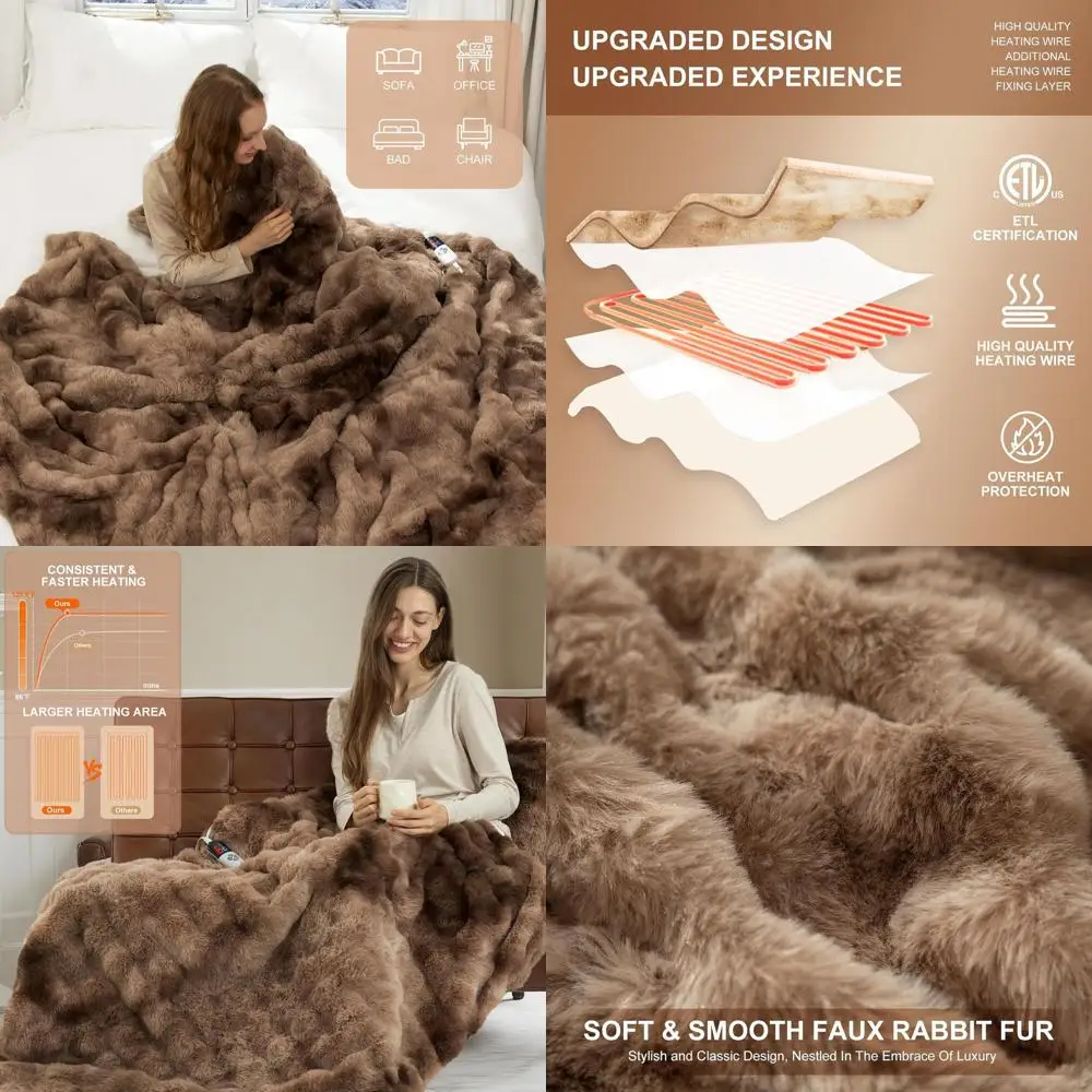 

Heated Bubble Faux Fur Blanket, 50x60, 6 Heating Levels, 4-Hour Timer, Washable, ETL Certified, Tie-Dye Brown