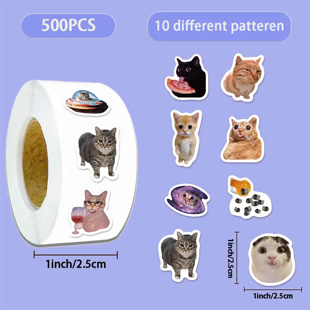 500PCS Cartoon Cat Style Reward Stickers 10 pieces 2.5cm/1.0-inch Meow Learning Reward Set Party Gift Stamps image 3