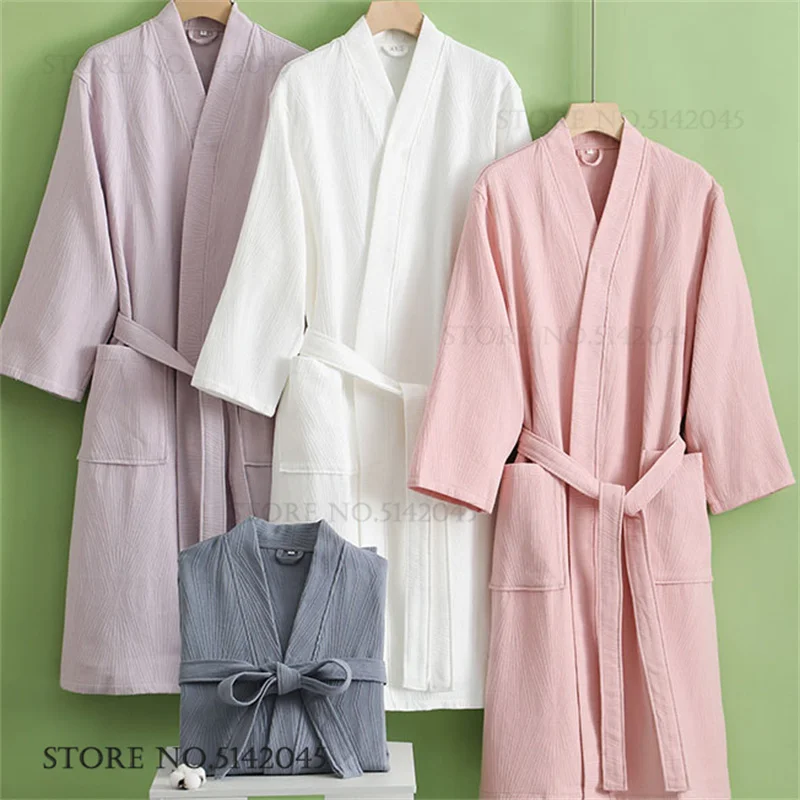 

Cotton Couple Kimono Bathrobe Gown Sexy V-Neck Robe Home Dress Spring Autumn New Sleepwear Nightgown Loose Loungewear Pajama