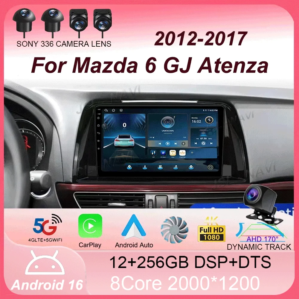 

Автомагнитола для Mazda 6 GJ Atenza 2012-2017 Android 16 с Carplay и Auto, мультимедийный видеоплеер, GPS-навигатор, все в одном