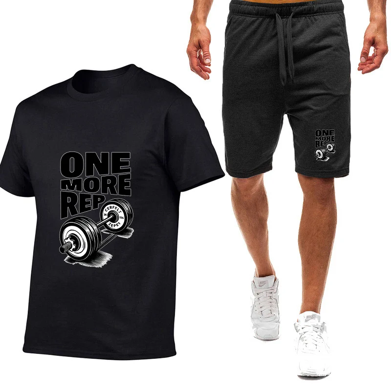 

2026 Gym Workout ONE MORE REP Weightlifting Men's New Nine-color Short-sleeved Set Casual T-shirt + Sweatpant Daily Summer Suit