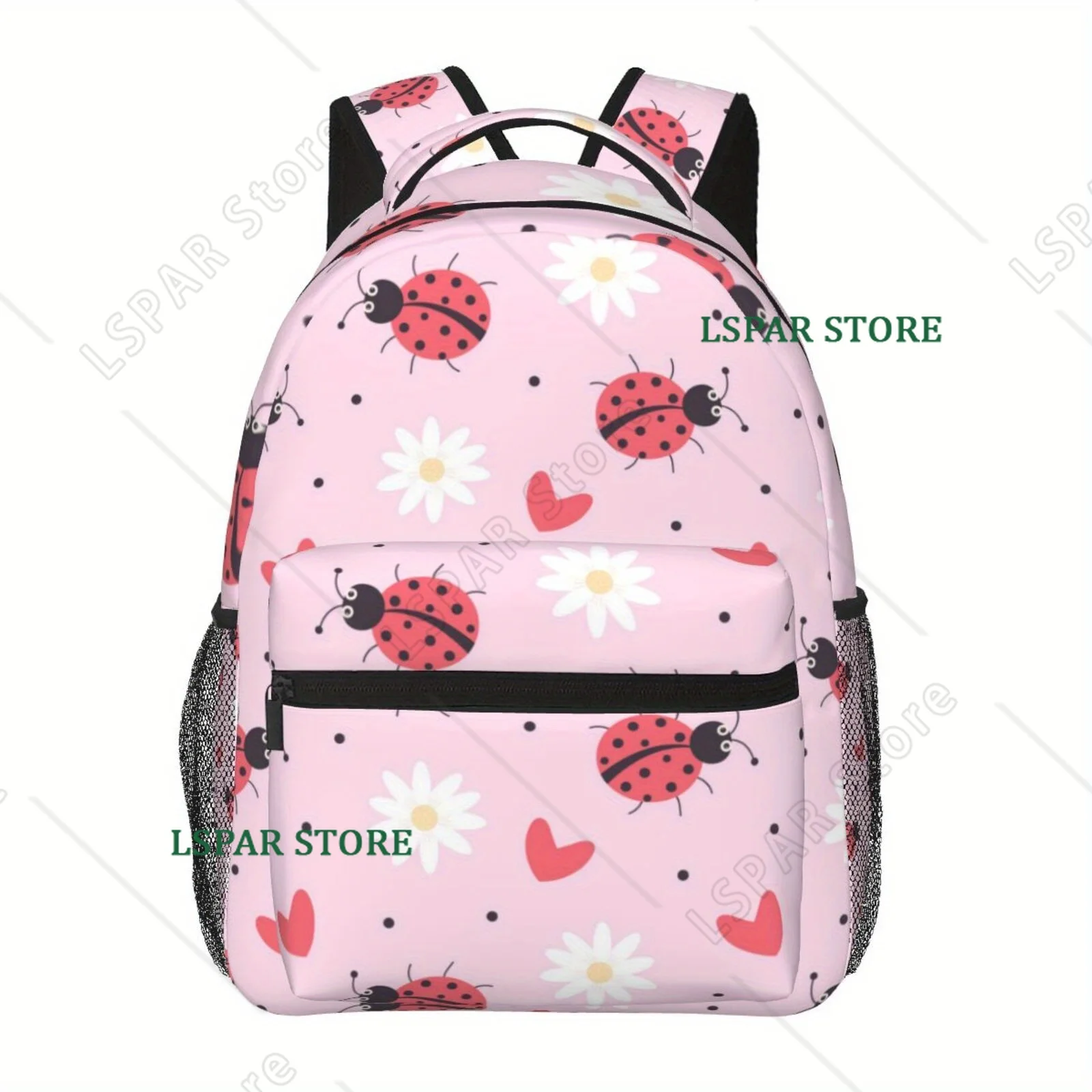 Sweet Daisy Ladybug Pink Backpack Unisex Casual Laptop Backpacks School Bookbag Travel Hiking Camping Daypack