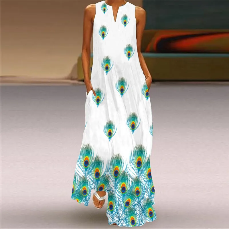 Gradient Flower 3D Print Sleeveless Fashion Elegant Women's Dress Urban Street Fashion Trend Long Dress Outdoor Party Long Dress