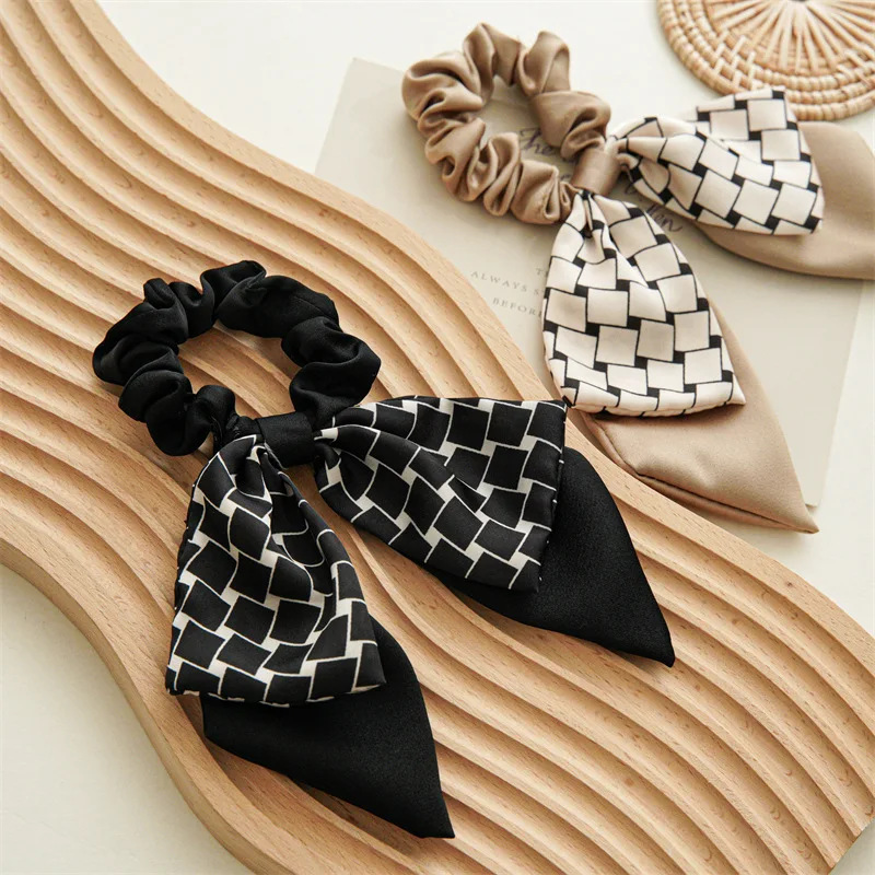 Bow headwear ribbon elegant hair silk scarf hair rope simple all-match hair rope high sense of large intestine ring hair accesso