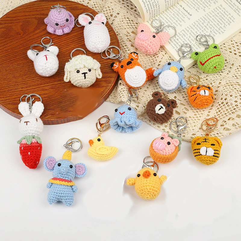 Cute Knitting Keychain Creative Knitted Elephant Car Keychain Wholesale Weaved Penguin Keyrings Small Animal Keys Accessories