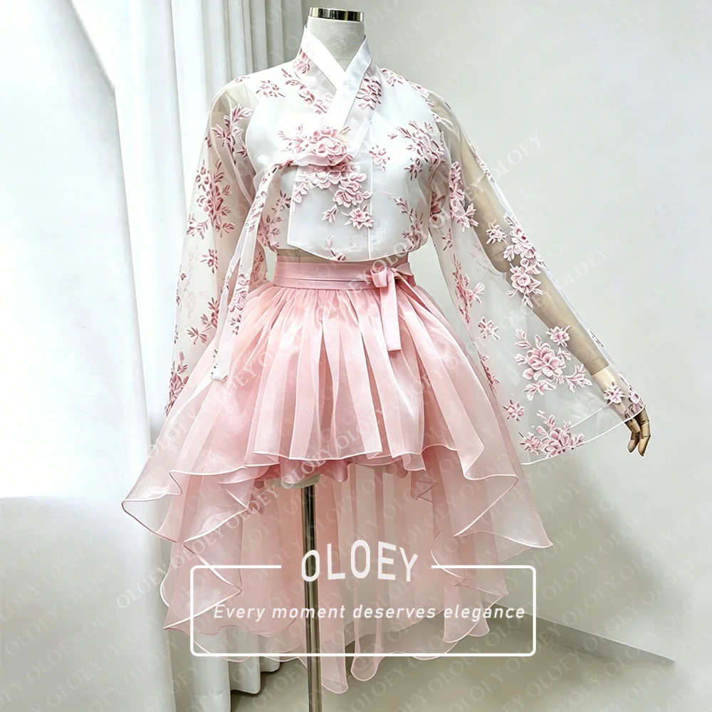 OLOEY Modern Floral Print Short Concert Hanbok 2026 Korean Photo Shoot Performance Dress Customized 3 PCS Top Jacket Mini Skirt