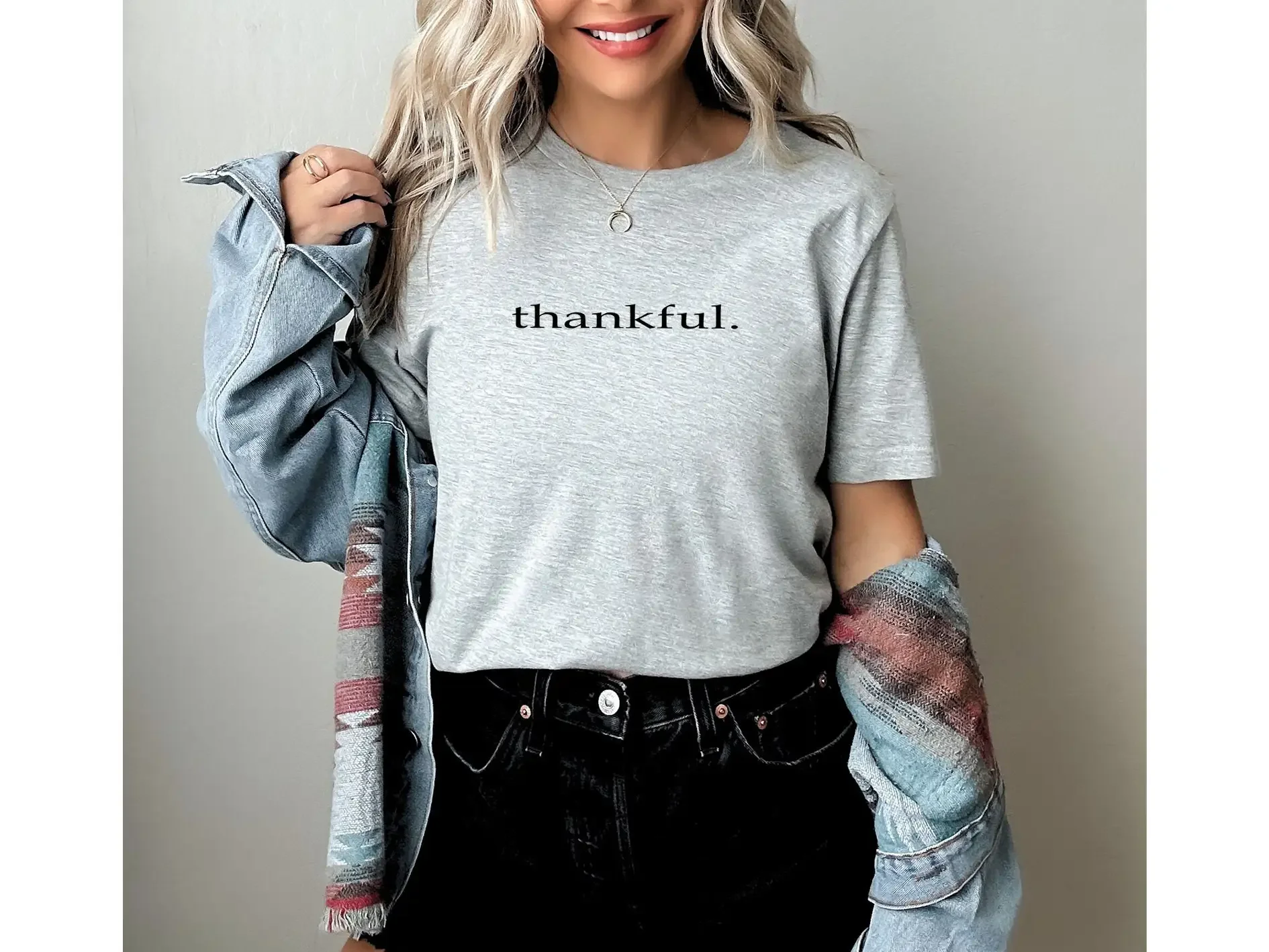 Thankful T Shirt Adult Thanksgiving Sweater Vintage Oversized Grateful Fall Crewneck