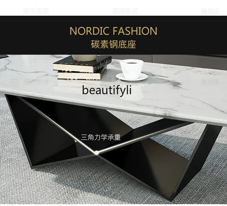 Mesa de centro nórdica, mesa de té sencilla, sala de estar, mesa de centro de mármol rectangular moderna H