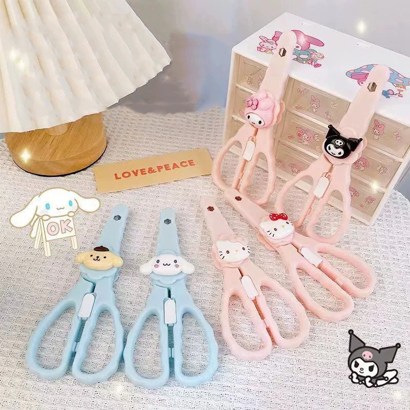 2pcs Sanrio Scissors Hello Kitty Kuromi Cinnamoroll Kids Safety Scissors With Protective Cover School Office Stationery Supplies