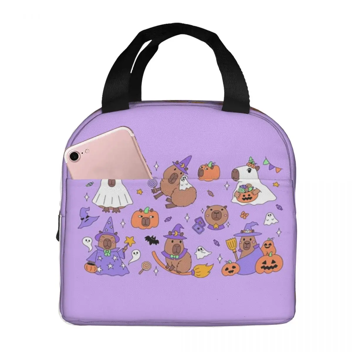 

Cappy Halloween Capybara Merch Funny Skull Animal Insulated Lunch Bag Cooler Thermal Food Box Tote Lunch Boxes Container