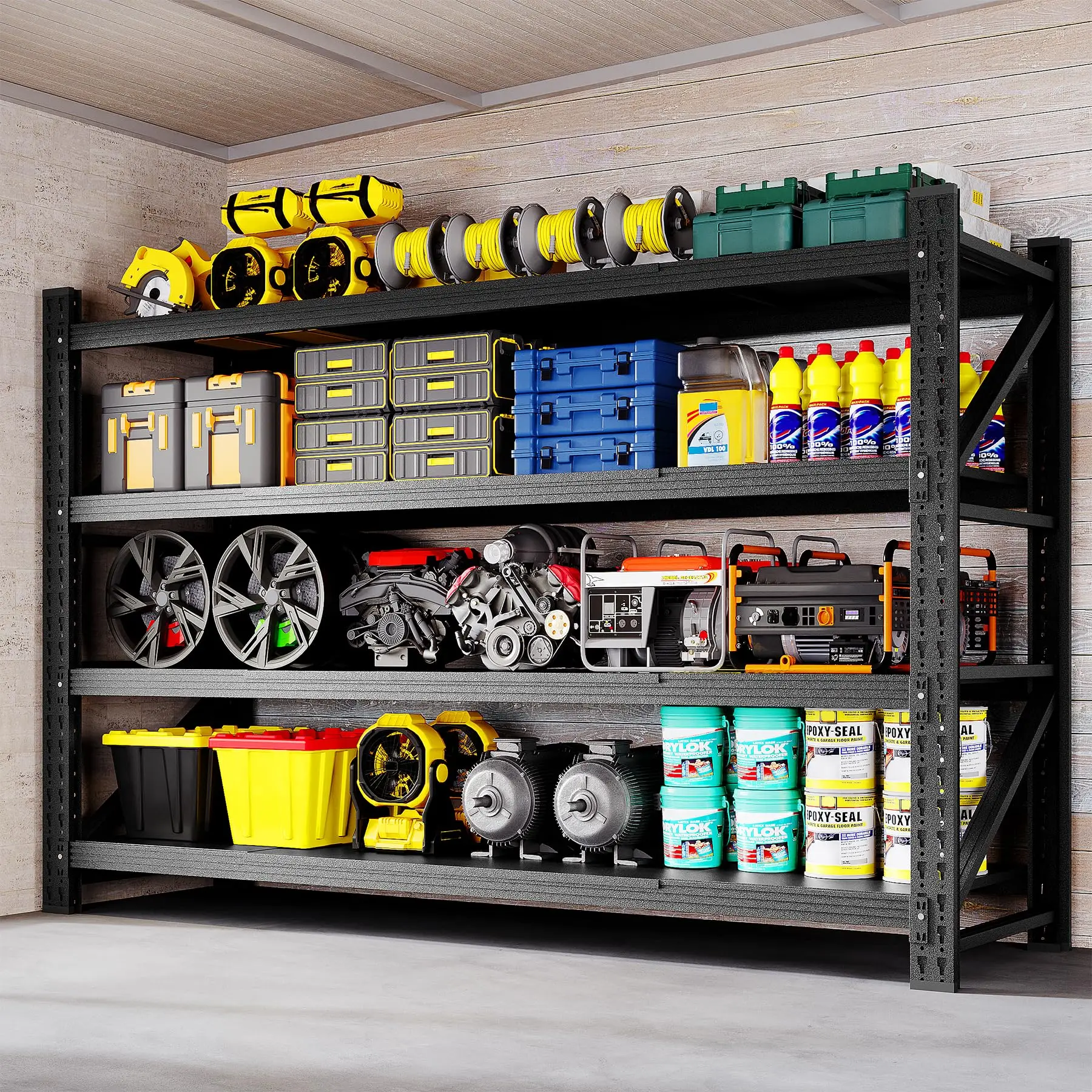 Heavy Duty Storage Shelving Unit 71''W, 4 Tier Adjustable Garage Shelving Rack, 5000 lbs Capacity Steel Storage Rack
