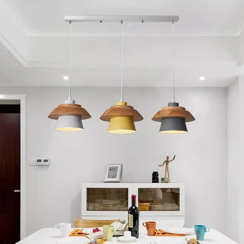 Modern Wood Pendant Light Nordic Macaron Colorful Minimalist Hanging Lamps Living Room Bedside Coffee Indoor Decoration Lighting