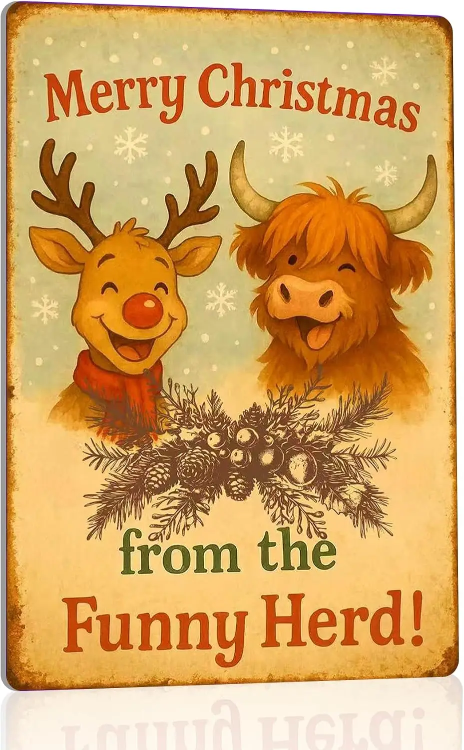 Kizbok Vintage Christmas Decor Metal Tin Sign Rustic Merry Christma s from the Funny Herd Christmas Poster Wall Decor Signs Xmas
