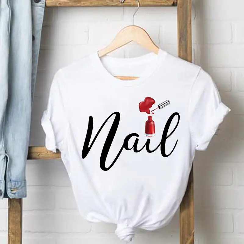 Tee Shirt Lady Fingernail Nail Art 90s Clothes Female T Women Top Short Sleeve Casual Fashion Tshirt Summer Graphic T-shirts