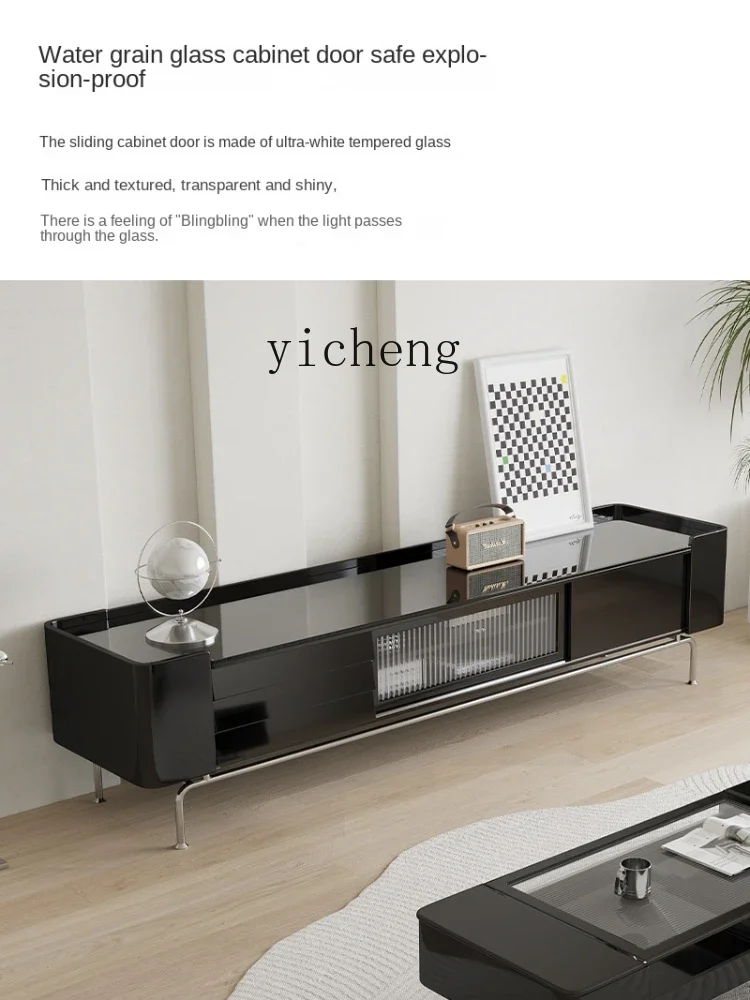 ZK TV Cabinet and Tea Table Combination Small Apartment Tempered Glass Floor Cabinet Simple Living Room Furniture