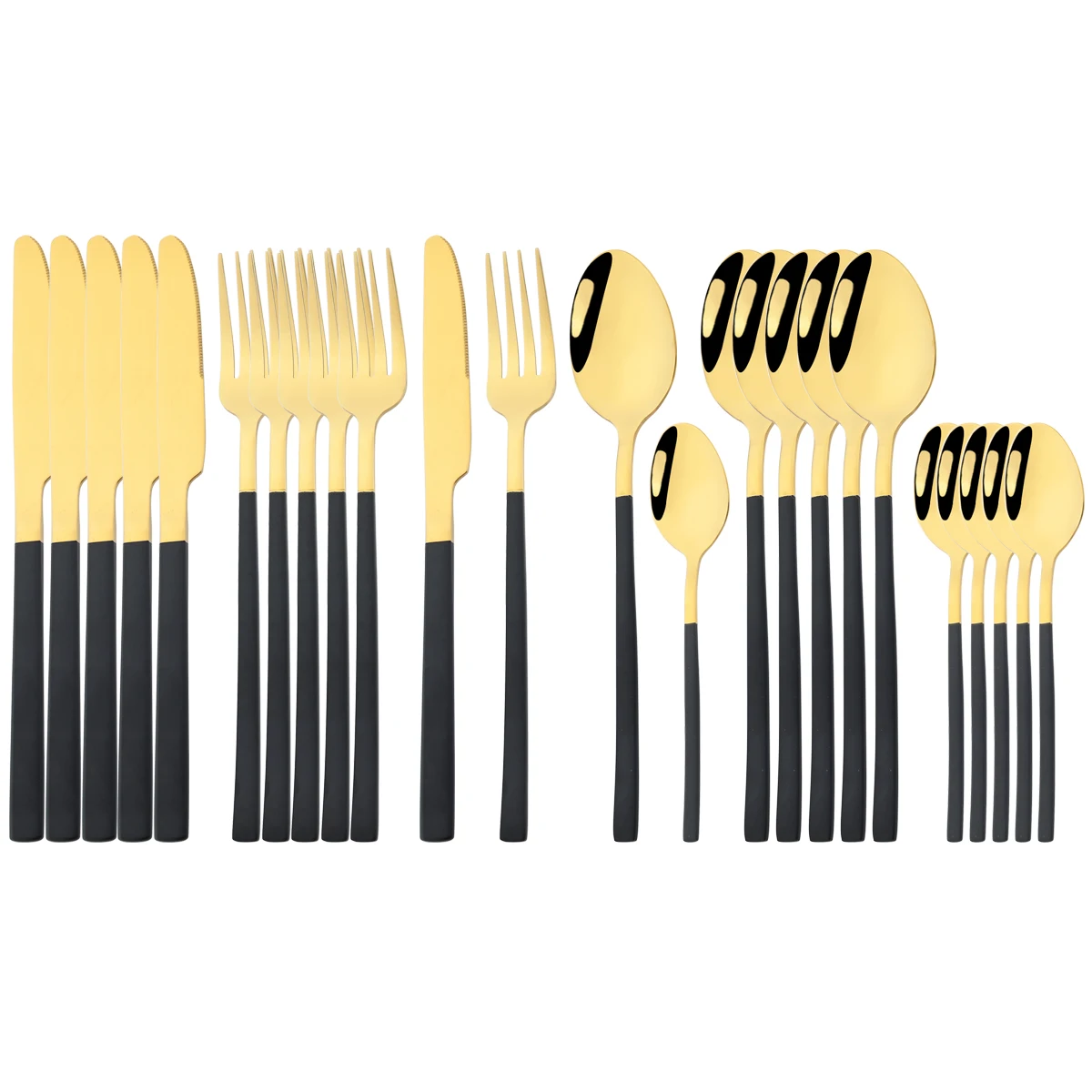 

24Pcs/set Black Gold Cutlery Set Knife Fork Dessert Spoon Dinnerware Set Stainless Steel Flatware Home Western Kitchen Tableware