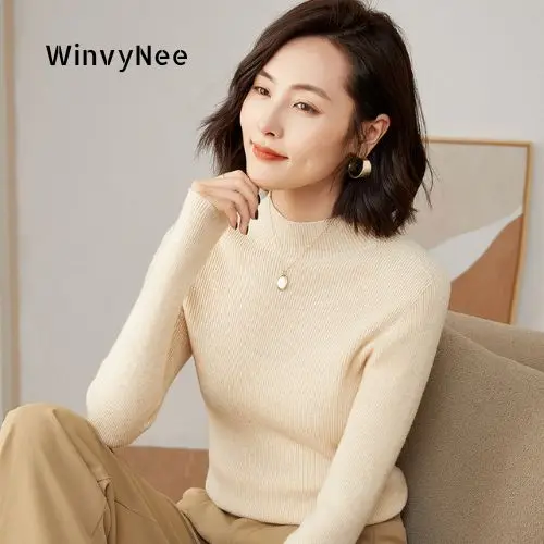 WinvyNee Womans Clothing Wool Sweater Long Sleeve Sweaters Solid Pullover Knitwear Basic 2024 New Arrivals Tops Autumn A1263003