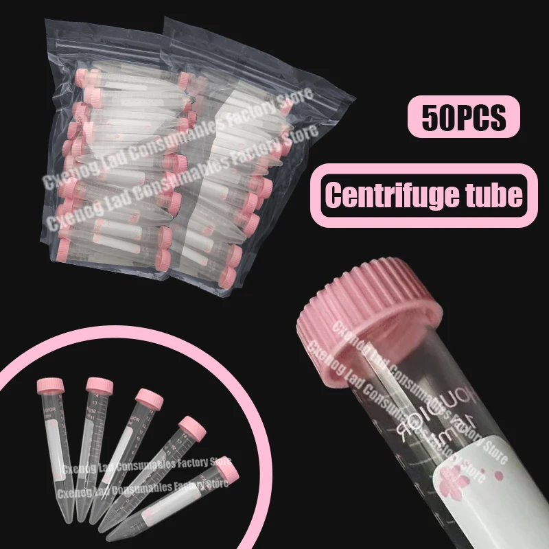 

50PCS 15ML Sterile Conical Bottom Centrifuge Tubes With Pink Caps For Lab Experiments
