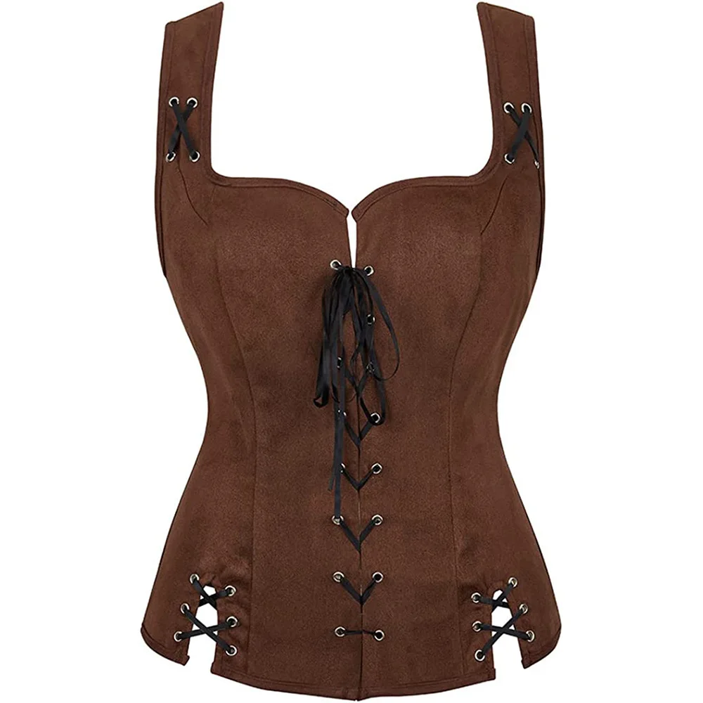 Sexy Women Medieval Celtic Corset Top Lace Up Female Hunter Warrior Cosplay Costume Lady Waistcoat Renaissance Archer Pirate Ves