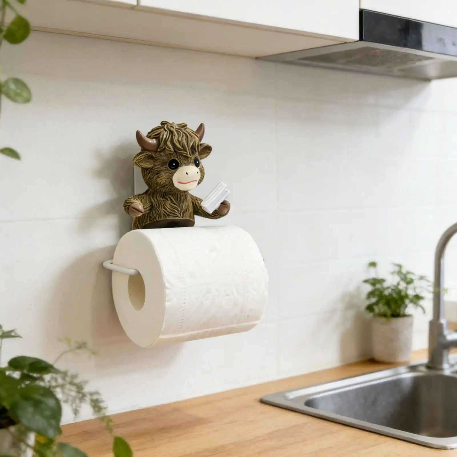 

Farmhouse Paper Towel Holder Rustic Wall Mount Cow Stand Toilet Roll Holder For Bathroom Countertop Home Restroom Vanity Cabinet