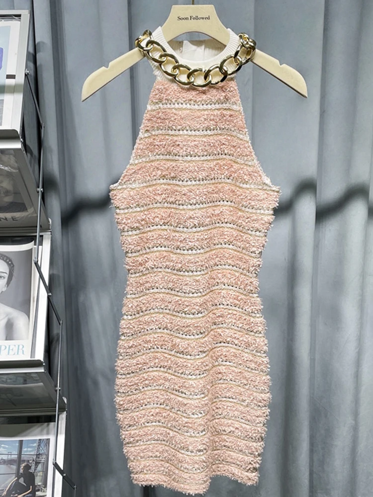 halter neck fashion high spring dress Bubble Pink Ruffle High Neck Sleeveless Dress