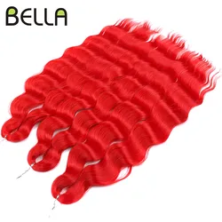 BELLA Red-extensiones de cabello trenzado con ondas de agua sintéticas, pelo de ganchillo trenzado, fibra de alta temperatura, 24 pulgadas