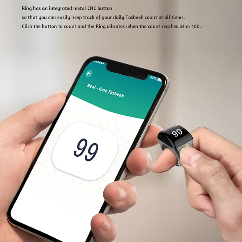 Electronic Smart-Tally Counter Ring for Muslims Digital Tasbeeh 5 Prayer Time-Reminder Bluetooth-compatible Waterproof