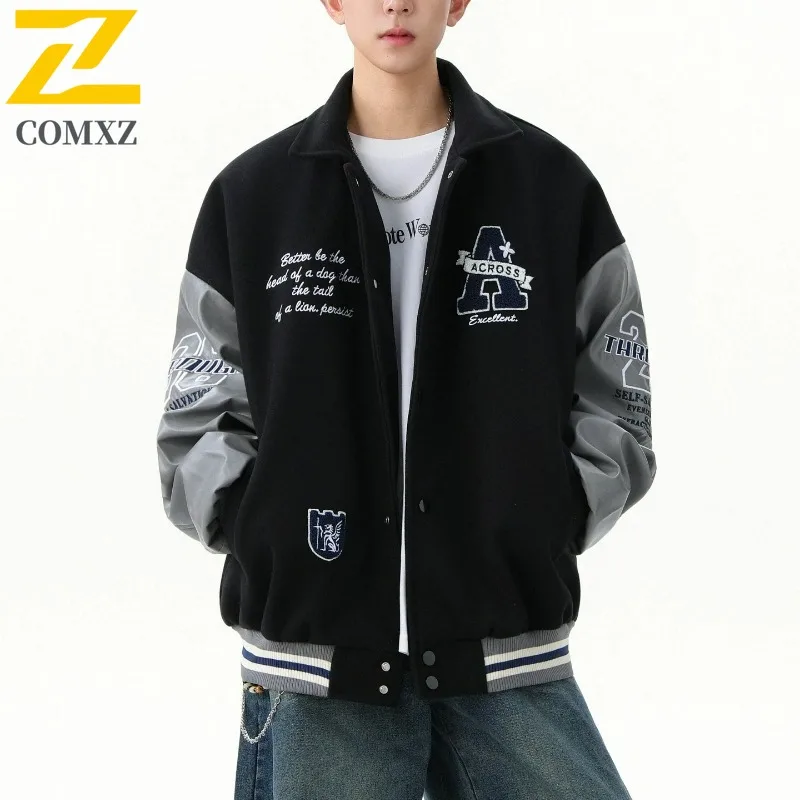 COMXZ الرجال زي بيسبول وسيم جديد إلكتروني طباعة يندبروف الخريف الرياضة في الهواء الطلق معطف السفر 2025 الشارع الشهير Preppy Chaqueta #1