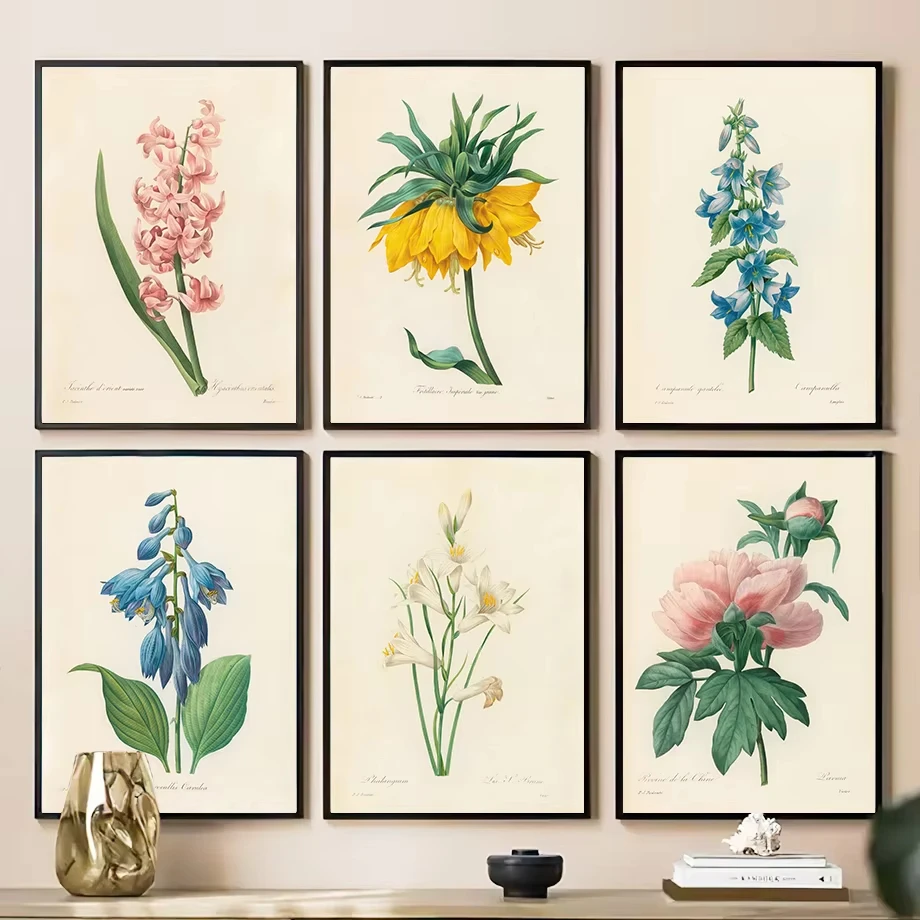 Garden Peony Rose Lily Retro Wildflower Wall Art Canvas Painting Nordic Posters and Prints Living Room Decoration Pictures