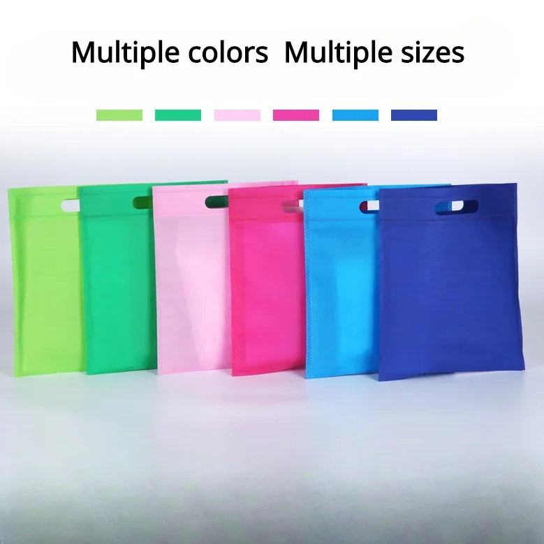 50pcs Non-woven Fabric Handbag Colour Thickening Durable Strong Portable Punching Holes Flat Mouth Clothing Gift Portable Bag