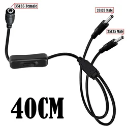 DC Y Splitter Power Cable with Switch 3.5mm x 1.35mm Female to 2 Dual Male w/ On/Off 304 Switch for CCTV Camera LED Light Strip