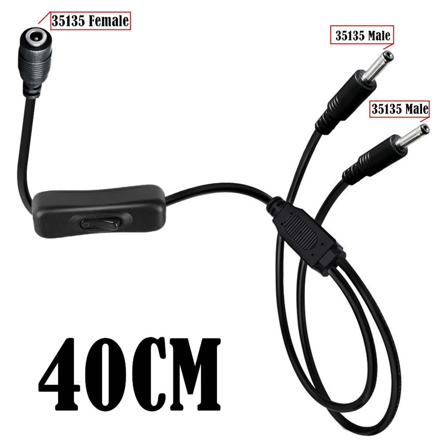 DC Y Splitter Power Cable with Switch 3.5mm x 1.35mm Female to 2 Dual Male w/ On/Off 304 Switch for CCTV Camera LED Light Strip