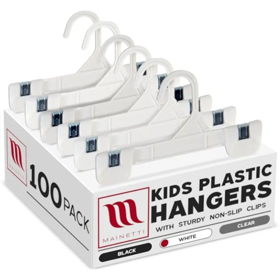 

White Plastic Hangers 100 Pack 8-Inch Pants Hangers with Clips Made from Sturdy Plastic Great for Pants Skirts Slacks Bottoms