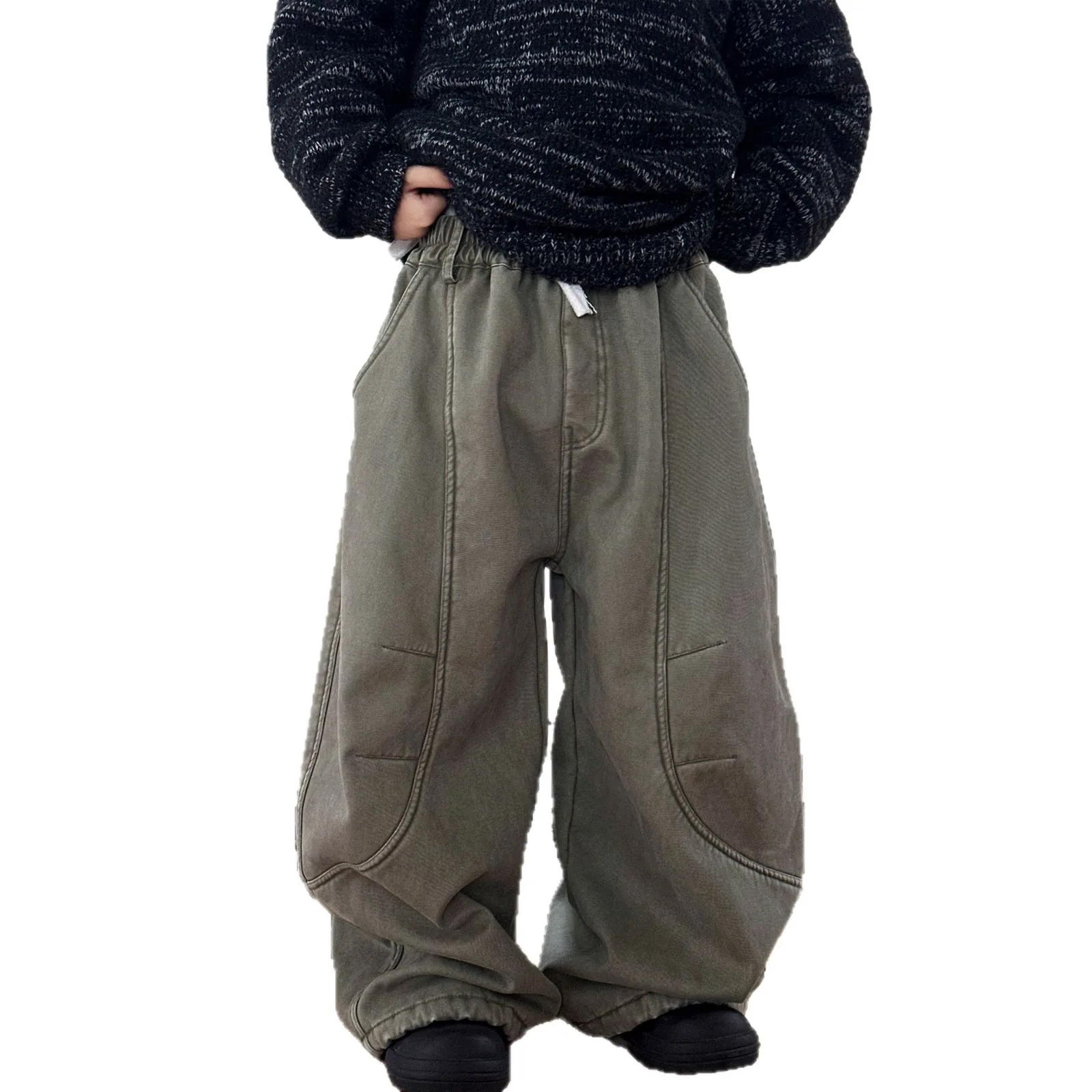 

Boys' Velvet Trousers 2026 Autumn and Winter New Scimitar Pants Children's Loose Tooling Casual Pants Children's Thickened Tide