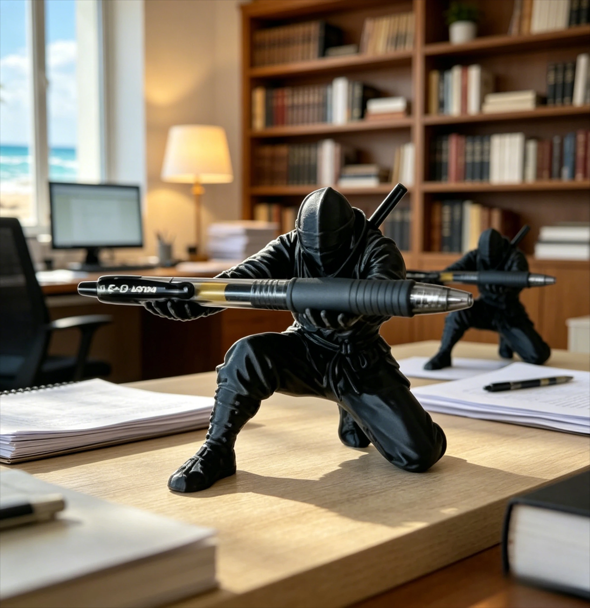 Kneeling Figurine Pen Holder Desktop Stand Storage Decor Creative Ninja-Style Single Kneeling Knight Pen Holder Armor Knight