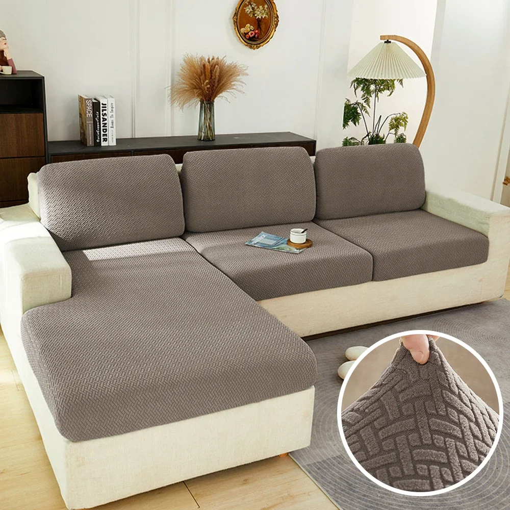Elastischer Sofabezug für Wohnzimmer, Jacquard, solider Sofa-Sitzbezug, grau, waschbar, Sitzkissenbezug, Möbelschutz, Schnitt – Detail 13