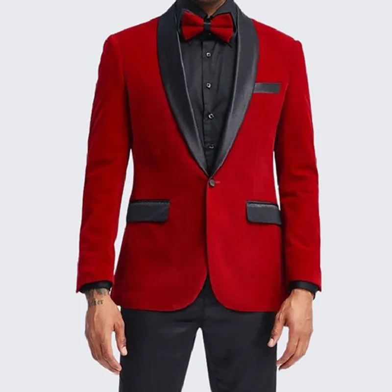 Red Handsome Men\'s Suits One Button Shawl Lapel Slim Fit Jacket 1 Piece High Quality Formal Wedding Party Male Clothing Blazer